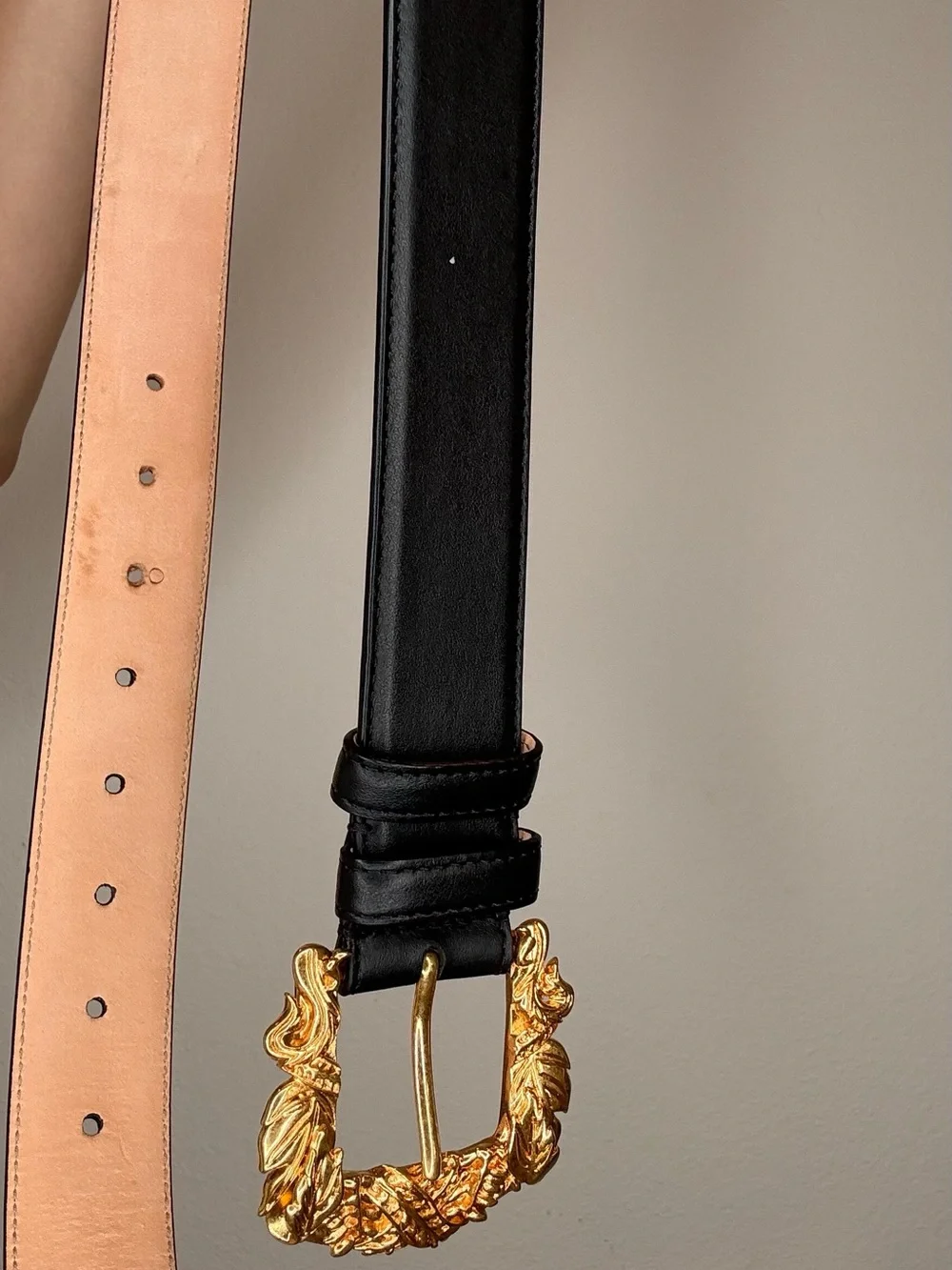 Versace Black Leather Belt with Gold Buckle